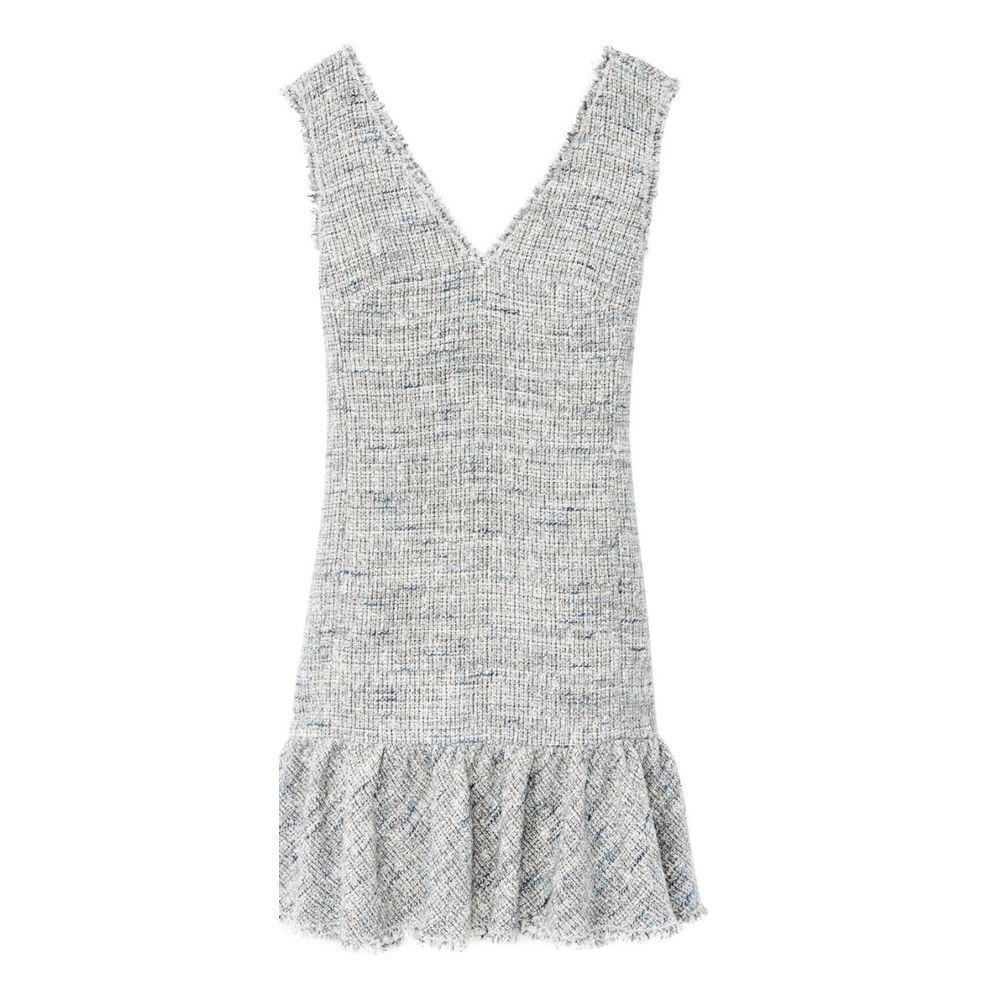 REBECCA TAYLOR Sleeveless V neck Tweed blue grey Ruffle Hem Sheath Dress… - Picture 9 of 16
